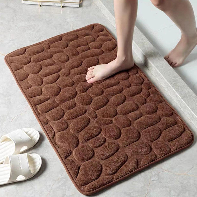 1pc Memory Foam Bath Rug, Cobblestone Embossed Bathroom Mat, Rapid Water Absorbent And Washable Bath Rugs, Non-Slip, Thick, Soft And Comfortable Carpet For Shower Room, Bathroom Accessories