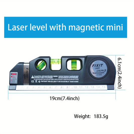 1pc Precision Multi-Purpose Laser Level, Horizontal Vertical Laser Beam Measuring Tape, Magnetic Laser Level, Non-Magnetic Laser Level For Construction, Interior Design