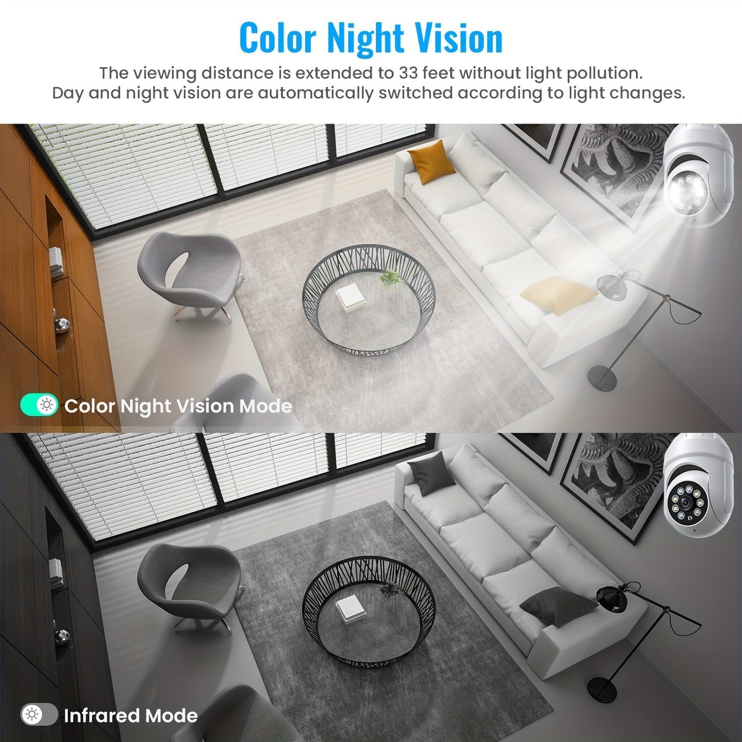 Light Bulb Security Camera, Human Detection And Human Track, Color Night Vision, Instant Alert, 1080P Wireless Wi-Fi Smart Home Security Cameras,