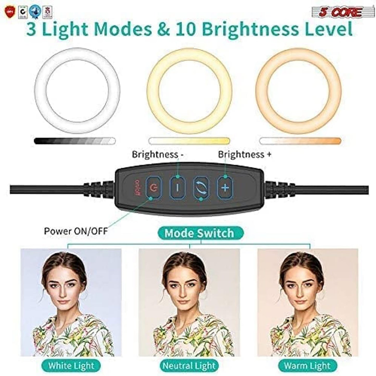 12" LED TIK Tok Ring Light with Tripod Stand Phone Holder Ringlight Stand for Makeup Tiktok Live Zoom Halo Light 5 Core RL12