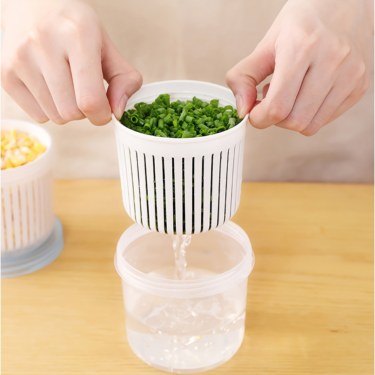 1pc Double Layer Vegetables Sealed Keeper Fresh Storage Box With Drain Basket Refrigerator Use Draining Crisper Strainers Container