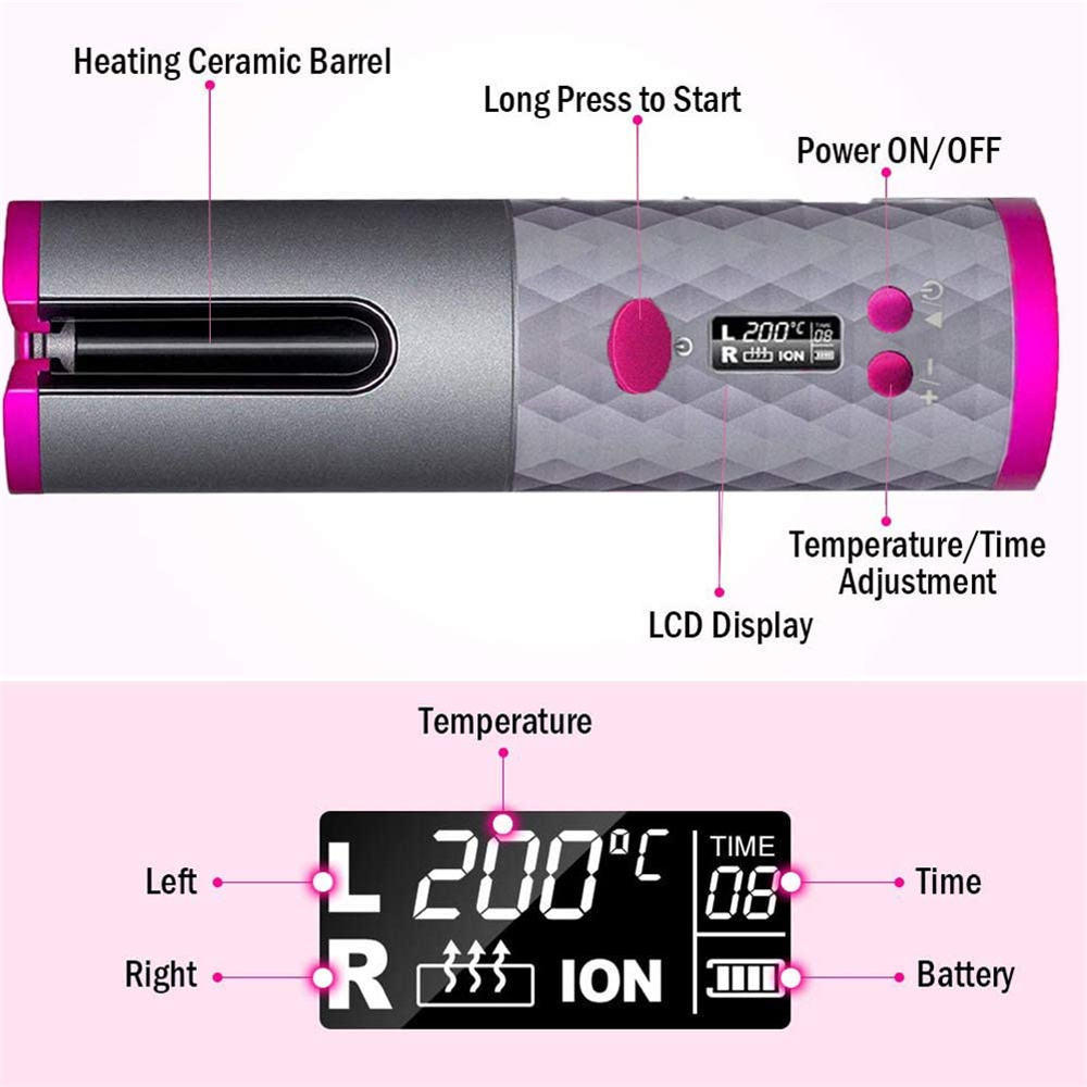 LED Screen Electric Automatic Curling Iron 3000mAh Mini Portable Thermostatic Curling Iron Three Levels Different Volume Electric Curling Iron For Travel And Home Use