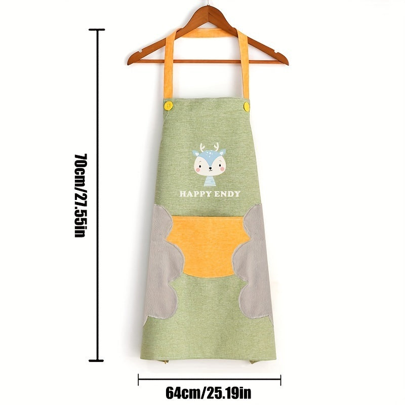 1pc Cute Cartoon Apron; Waterproof And Oil-proof Apron; Hand Wipeable Sleeveless Kitchen Cooking Apron; Cooking And Baking Supplies; Kitchen Tools
