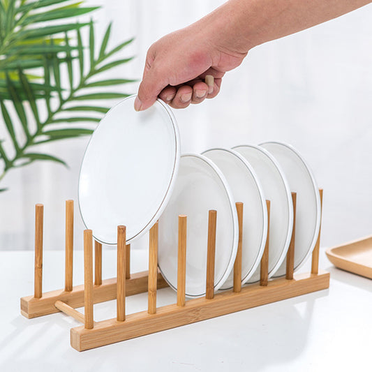 1pc Bamboo Dish Plate Bowl Drainer Storage; Cup Book Pot Lid Cutting Board Drying Rack; Stand Drainer Storage Holder Organizer Kitchen Cabinet; Keep Dry; 13.1in*5in