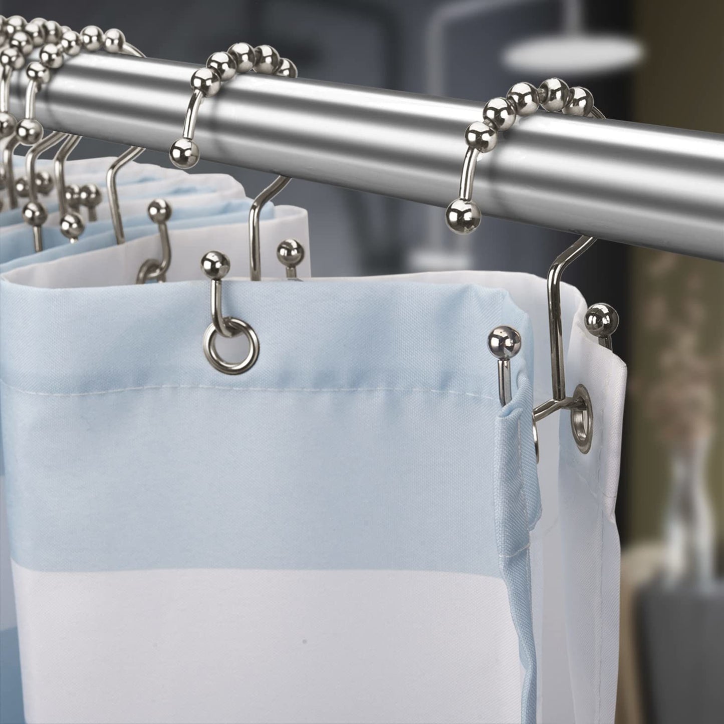 12 Sets Of Stainless Steel Shower Curtain Double Hook Mountain Hook  Curtain Hook 8 Beads Jewelry Storage Hook