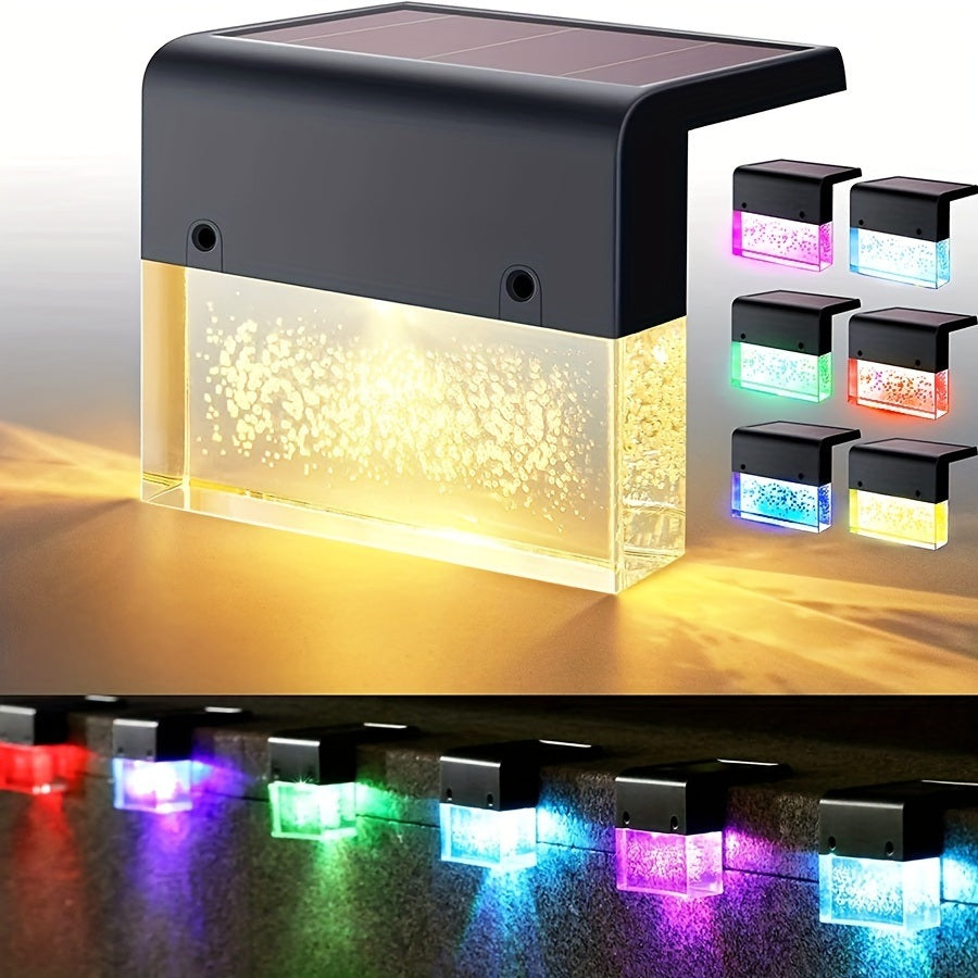 4pcs/6pcs/8pcs/10pcs/12pcs Solar Wall Lights, LED Color Changing Solar Step Lights Outdoor, Imitation Crystal Bubbles With 2 Lighting Modes