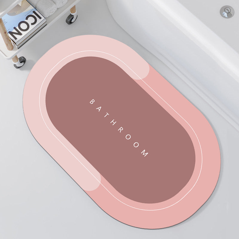 1pc Diatom Mud Oval Classic Floor Mat; Super Absorbent Floor Mat; Quick Dry Bath Mats For Bathroom Floor; Non-Slip Bathroom Rugs; Easy To Clean