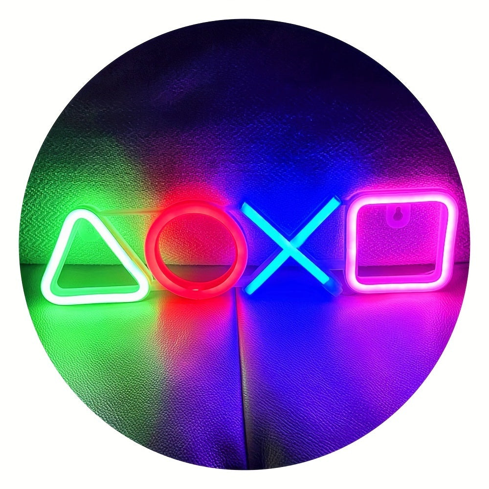 1pc PS Game Symbol Shape Neon Sign, PS Game Chart Lamp Battery/USB Power Supply, Used For Table And Wall Decoration Lights, Suitable For Game Room Dormitory Day Home Decoration, 13.7x3.4in