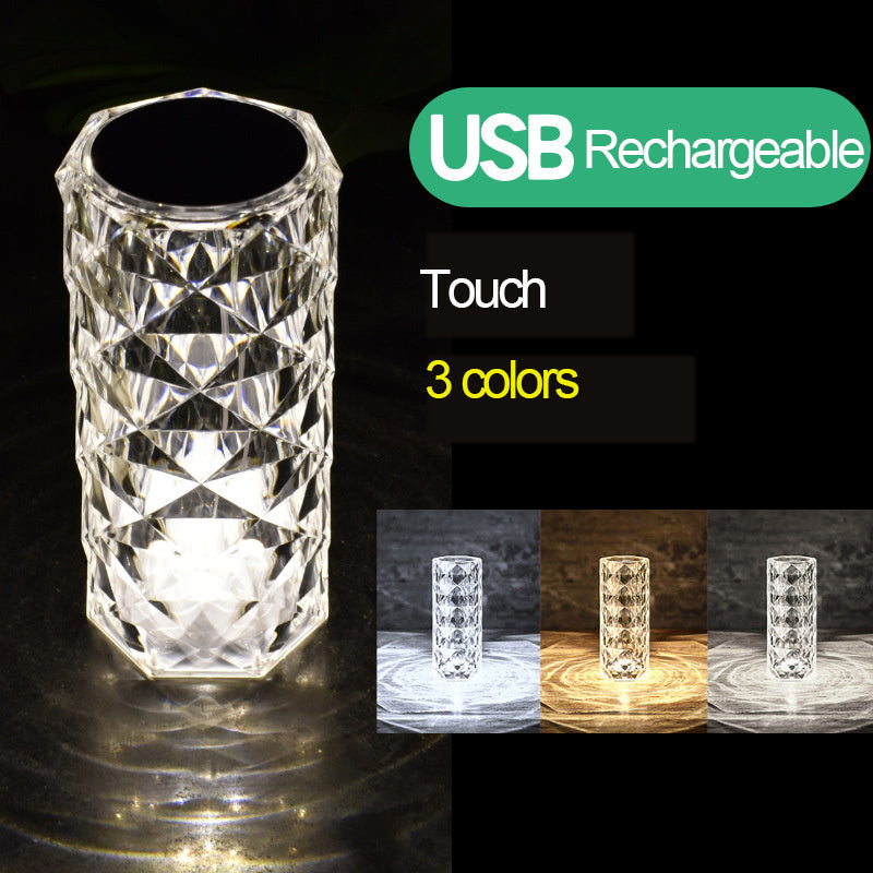 16 Colors Crystal Table Lamp Rose Light Romantic Diamond Atmosphere Light USB Touch Night Light For Bedroom Desk Party Decor