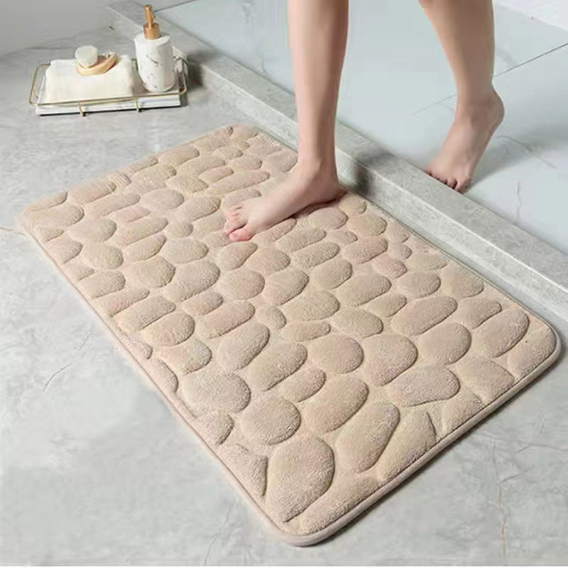 1pc Memory Foam Bath Rug, Cobblestone Embossed Bathroom Mat, Rapid Water Absorbent And Washable Bath Rugs, Non-Slip, Thick, Soft And Comfortable Carpet For Shower Room, Bathroom Accessories