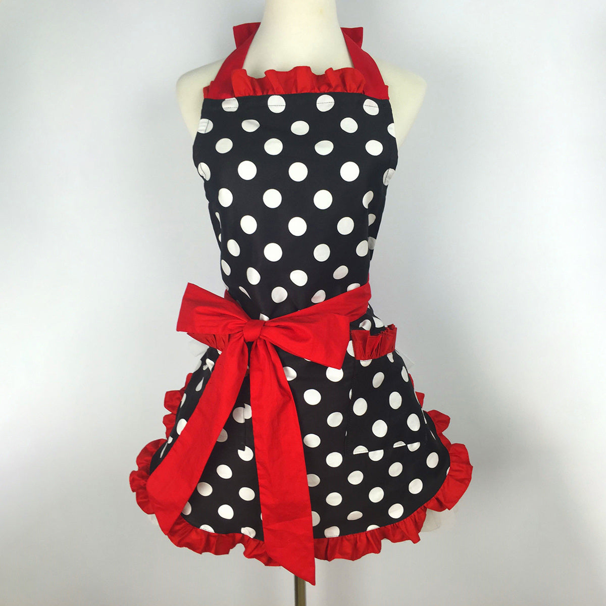 1pc Cute Apron, Retro Polka Dot Aprons, Ruffle Side Vintage Cooking Aprons With Pockets, Adjustable Kitchen Aprons For Women Girls, Waitress Chef, For Girls, Polyester Cotton Aprons