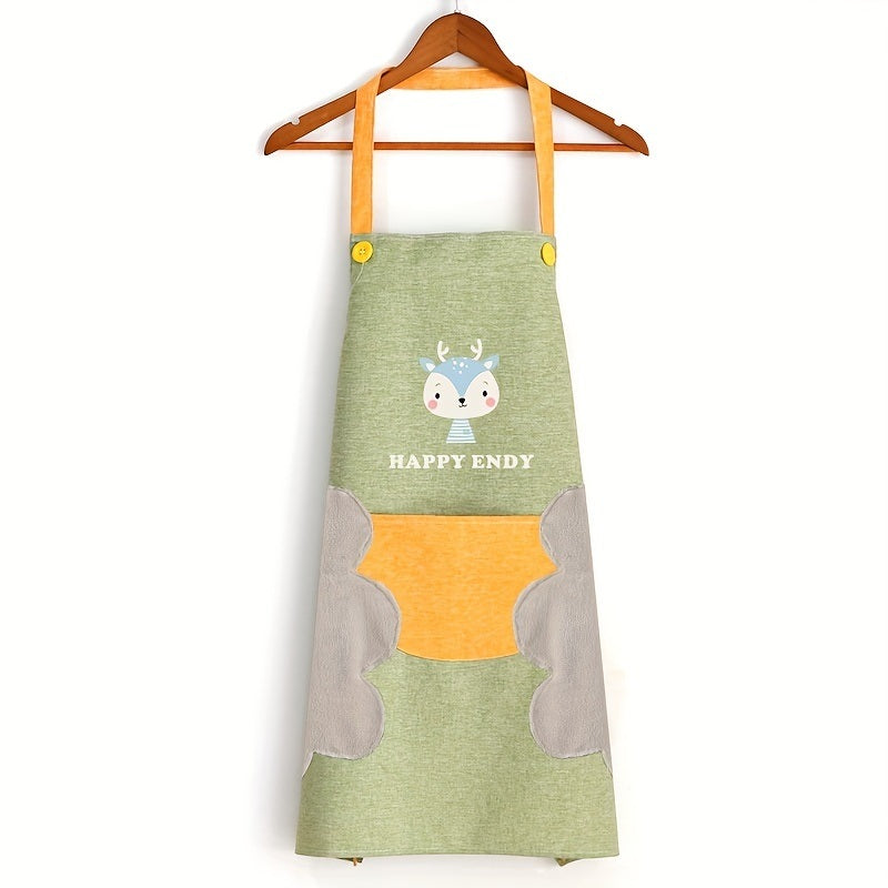 1pc Cute Cartoon Apron; Waterproof And Oil-proof Apron; Hand Wipeable Sleeveless Kitchen Cooking Apron; Cooking And Baking Supplies; Kitchen Tools