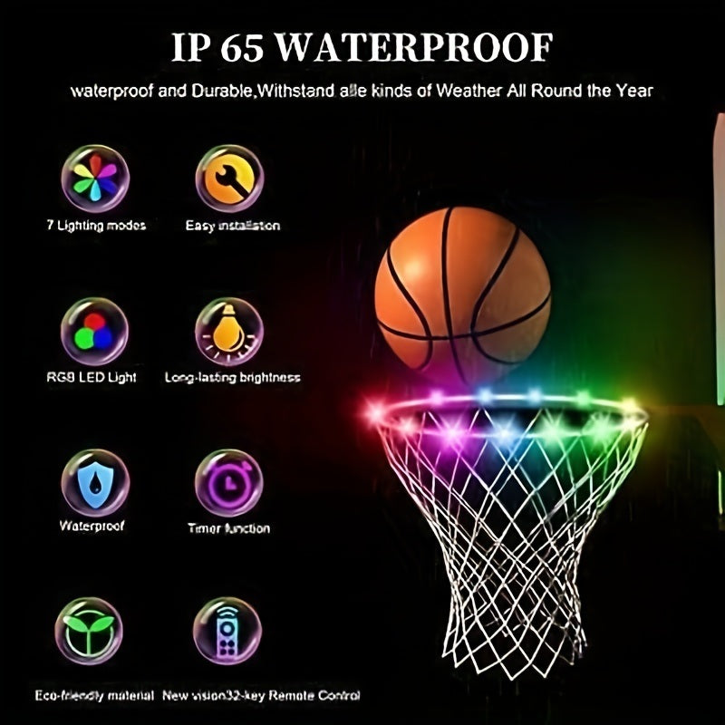 1pc LED Basketball Hoop Light, Remote Control Waterproof Basketball Rim Lights With 17 Colors 7 Lighting Modes, Super Bright Goal Accessories For Kids Adults Boys Outdoor Game And Training