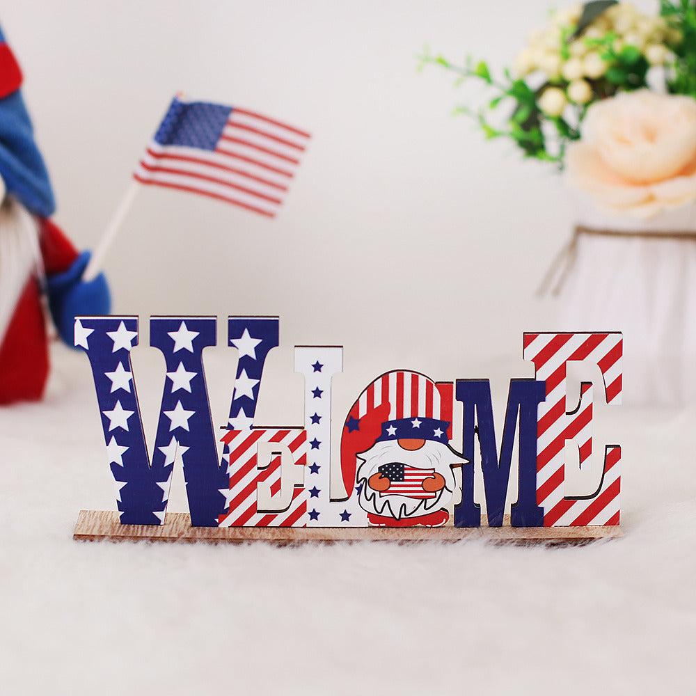 1pc 4th Of July Wooden Ornament; Independence Day I Love USA Wooden Alphabet Ornament; Holiday Decoration For Bedroom Living Room Tiered Tray Ornament; Holiday Accessories