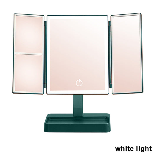 Rechargeable Foldable Makeup Mirror With LED Light 360° Adjust Wireless 1-3X Magnifying 3 Tone Light Desktop Vanity Table Mirror