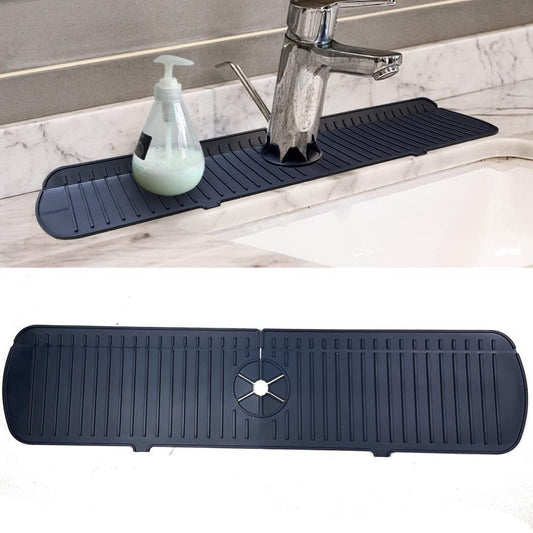 1pc Faucet Sink Splash Guard Mat, Silicone Faucet Water Catcher Mat Cover, Sink Draining Pad Behind Faucet, Gray Black Silicone Drying Mat For Bathroom Countertop Protect
