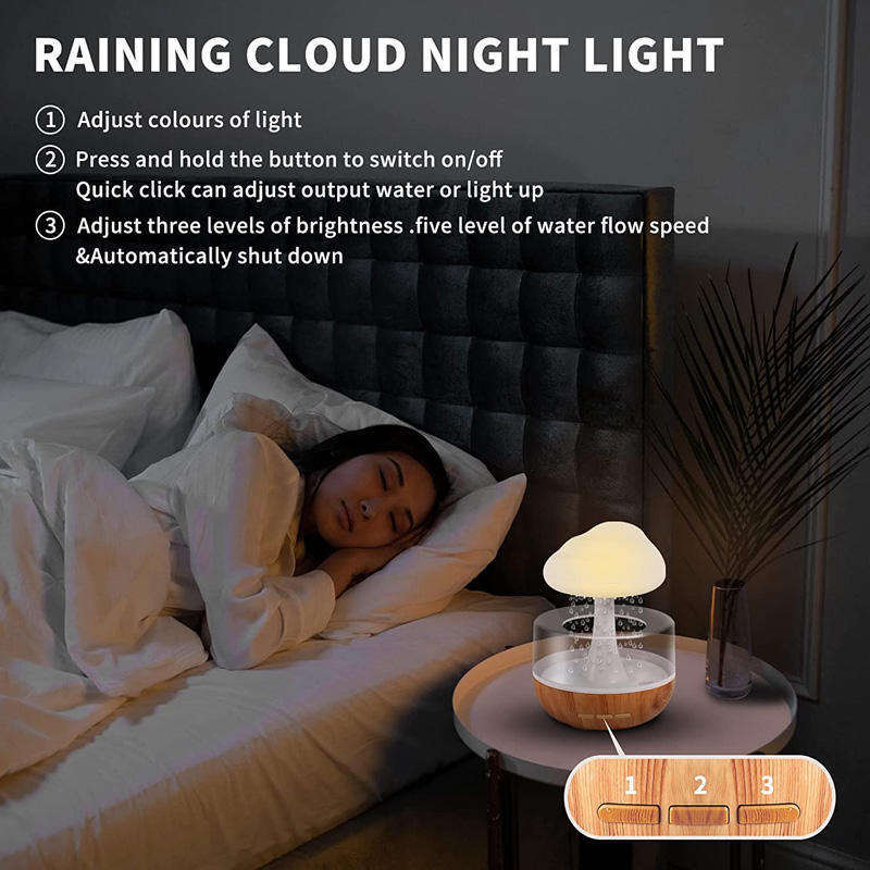 2023 New Arrival Rain Drop Cloud Humidifier Creative Water Drip And Oil Diffuser lamp Desktop Mushroom Rain Cloud Humidifier